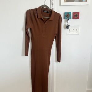 Ralph Lauren Women's Long Sleeve Brown Dress